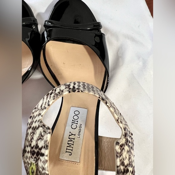 Jimmy Choo black patent leather & multicolor snakeskin stiletto high heel shoes - Picture 6 of 10